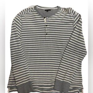 Banana Republic Long Sleeve Striped Henley Shirt Thermal Tan Gray 2XLT